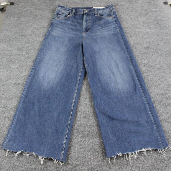 Rag Bone Jeans Womens 32 Blue Sofie High Rise Ultra Wide Leg Frayed Hem Casual - Picture 3 of 16